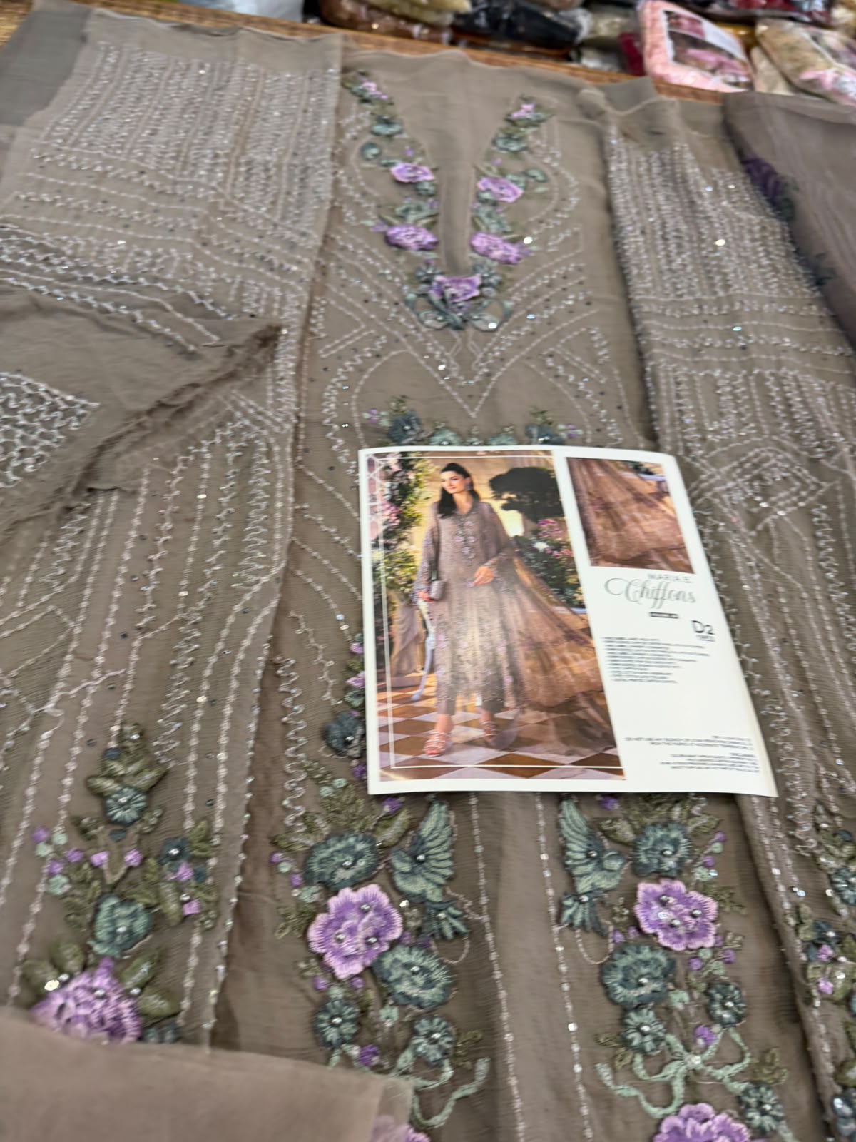 Maria B Luxury Chiffon Wedding Collection – Mouse Grey 3D Embroidered Suit