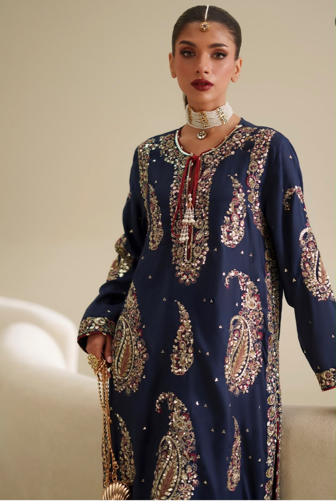 Ethnic Wedding Edition Cobalt Blue Embroidered Stitched 2 Piece Suit