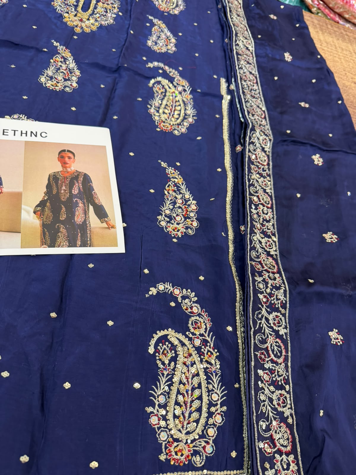 Ethnic Wedding Edition Cobalt Blue Embroidered Stitched 2 Piece Suit