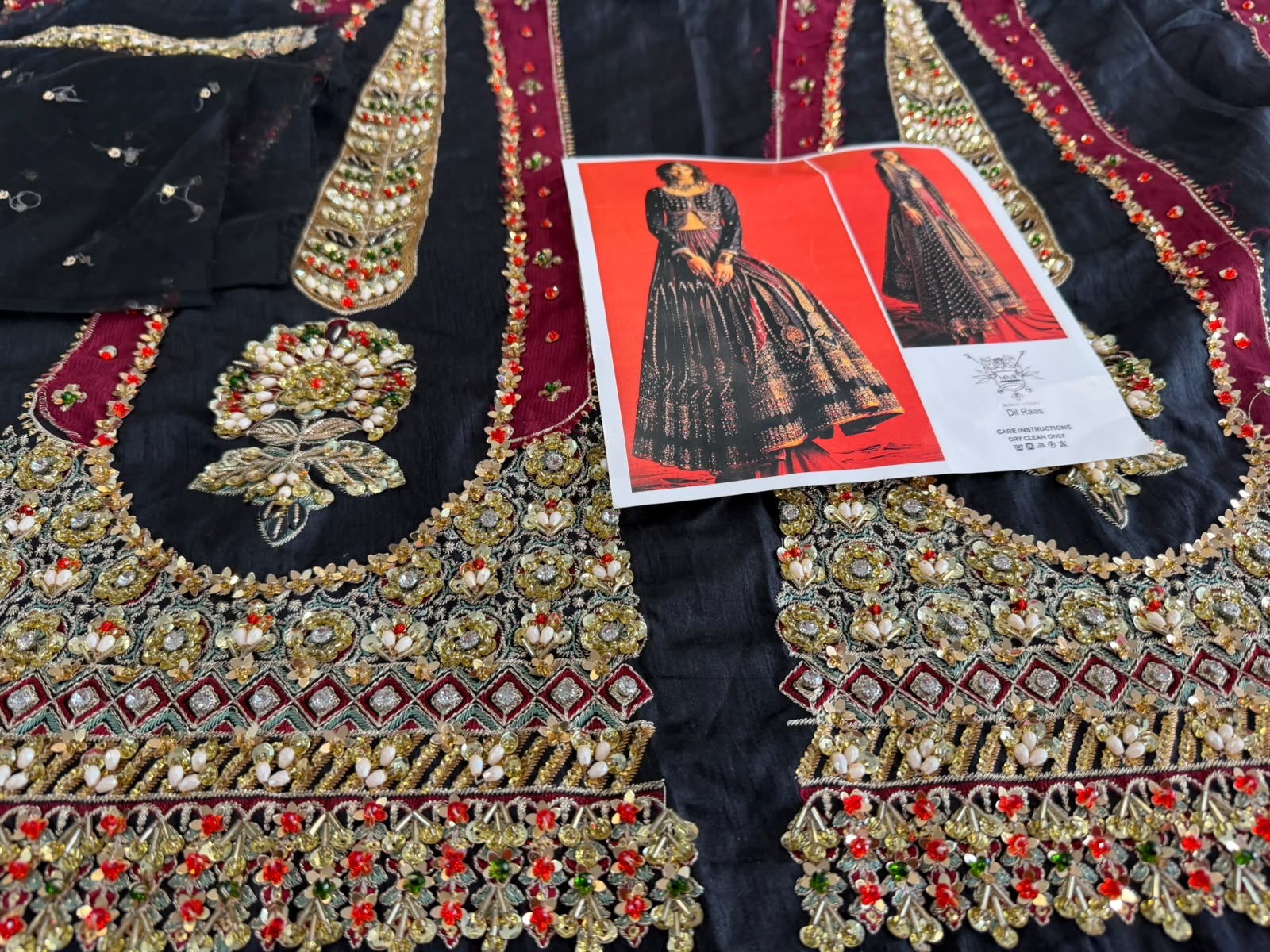 Mohsin Naveed Ranjha Black Indian Silk Embroidered Lehenga