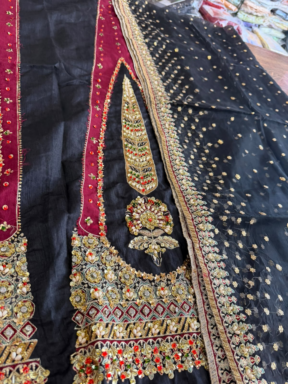 Mohsin Naveed Ranjha Black Indian Silk Embroidered Lehenga