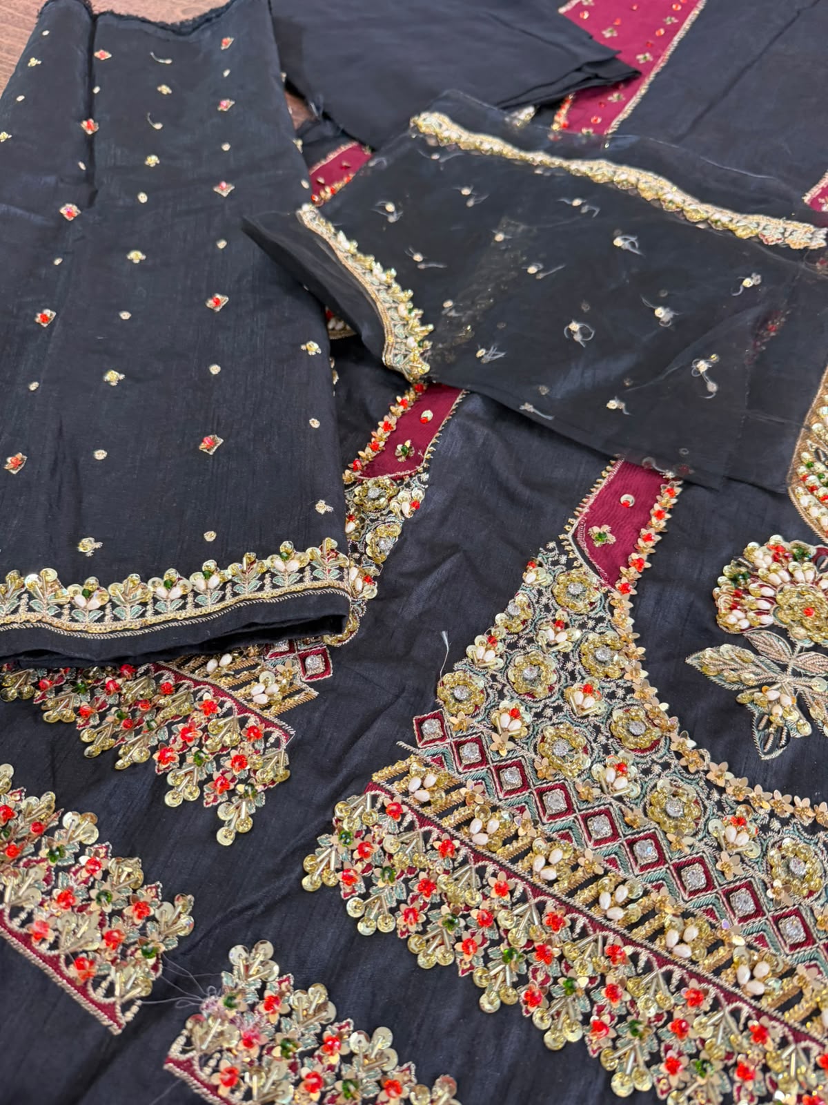 Mohsin Naveed Ranjha Black Indian Silk Embroidered Lehenga