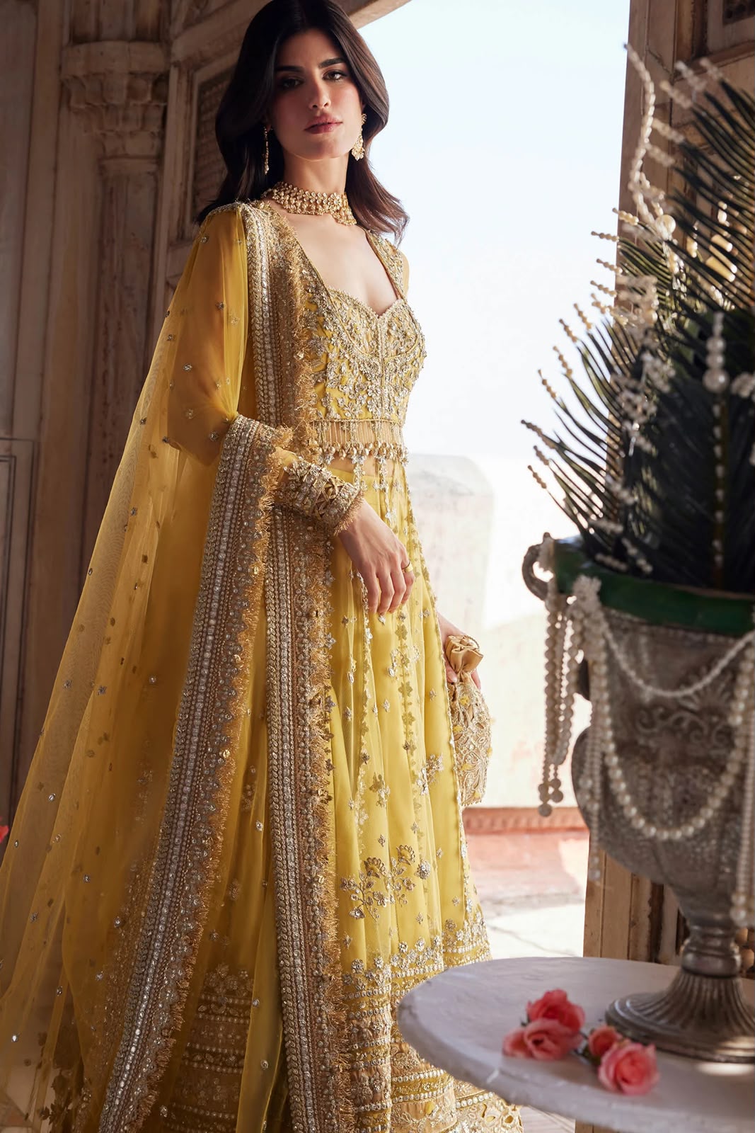 Zaha Wedding Edition Yellow Net Unstitched Surajmukhi Lehenga Suit