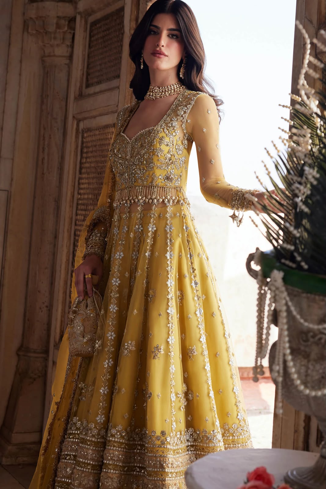 Zaha Wedding Edition Yellow Net Unstitched Surajmukhi Lehenga Suit