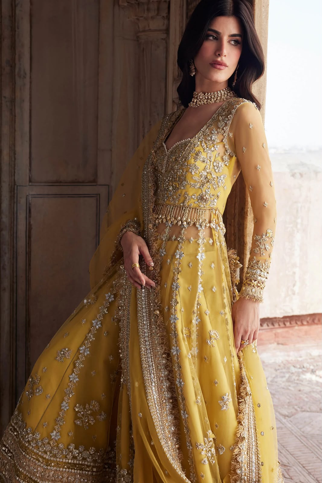 Zaha Wedding Edition Yellow Net Unstitched Surajmukhi Lehenga Suit