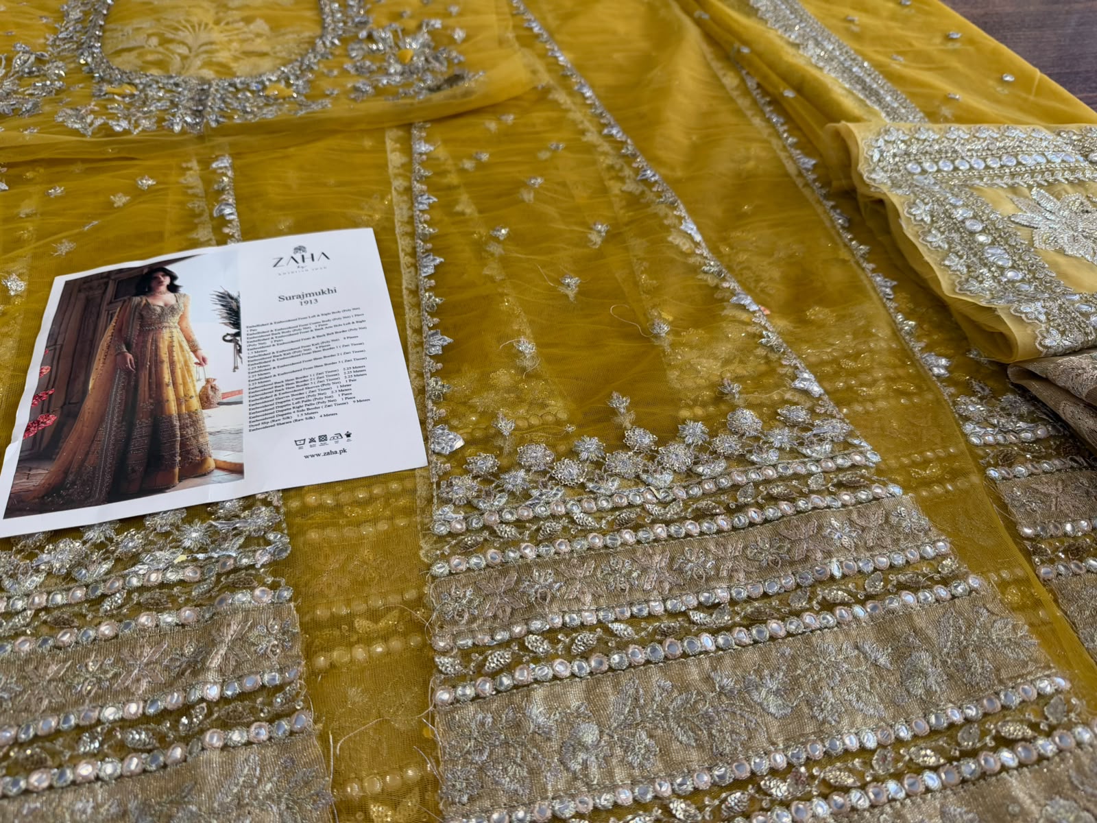 Zaha Wedding Edition Yellow Net Unstitched Surajmukhi Lehenga Suit