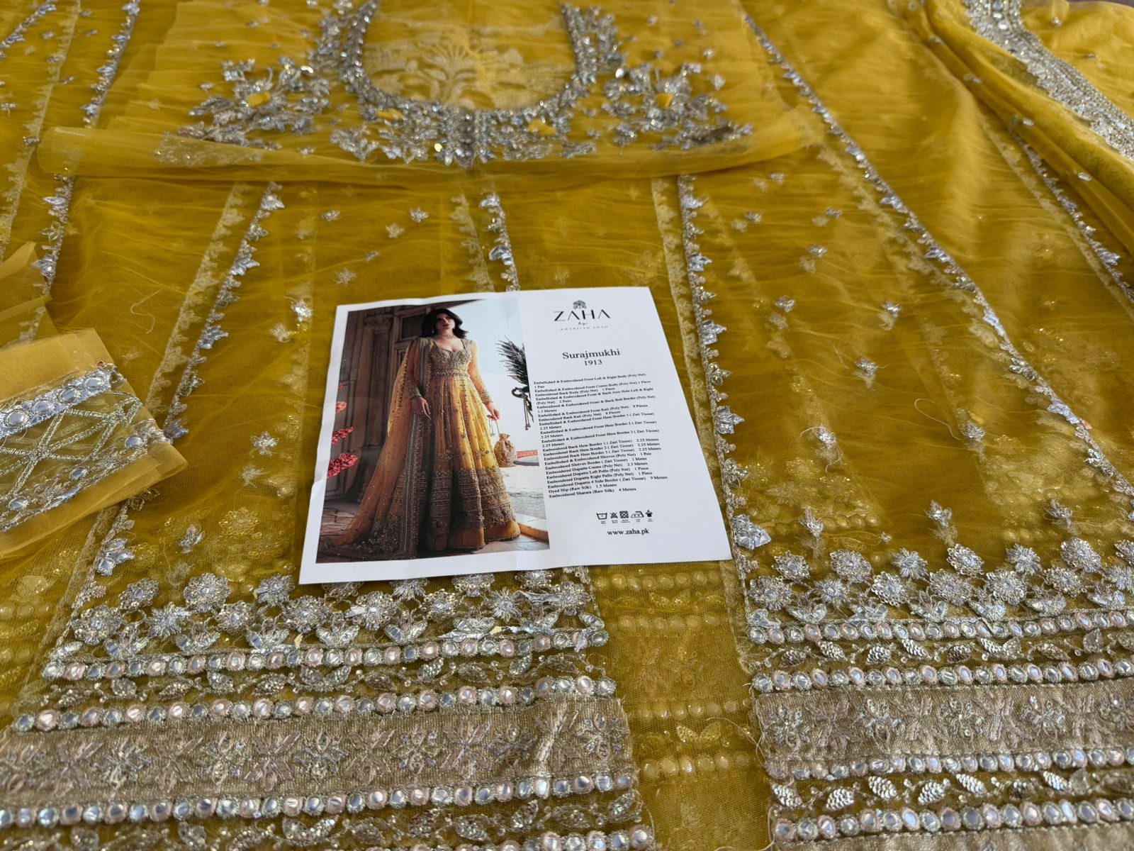 Zaha Wedding Edition Yellow Net Unstitched Surajmukhi Lehenga Suit