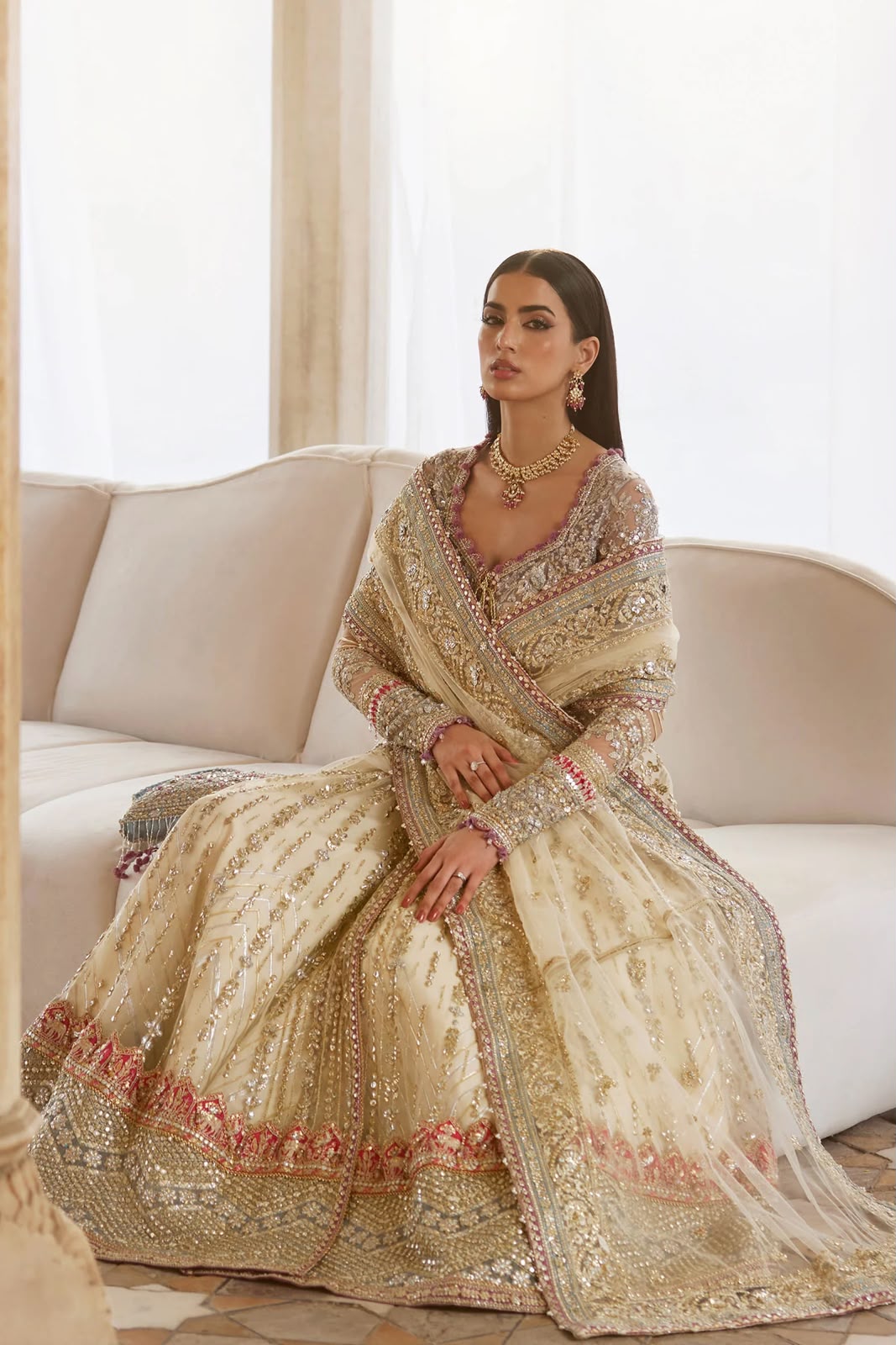 Zaha Gold Net Wedding Sharara Suit | Luxury Festive Wear
