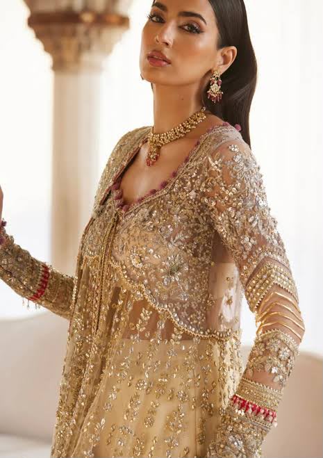 Zaha Gold Net Wedding Sharara Suit | Luxury Festive Wear