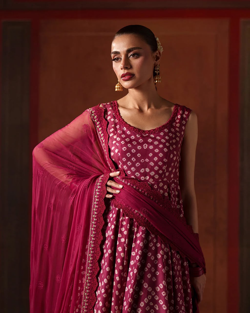 Faiza Saqlain Deep Wine Silk Wedding Pishwas Suit | Formal Pret