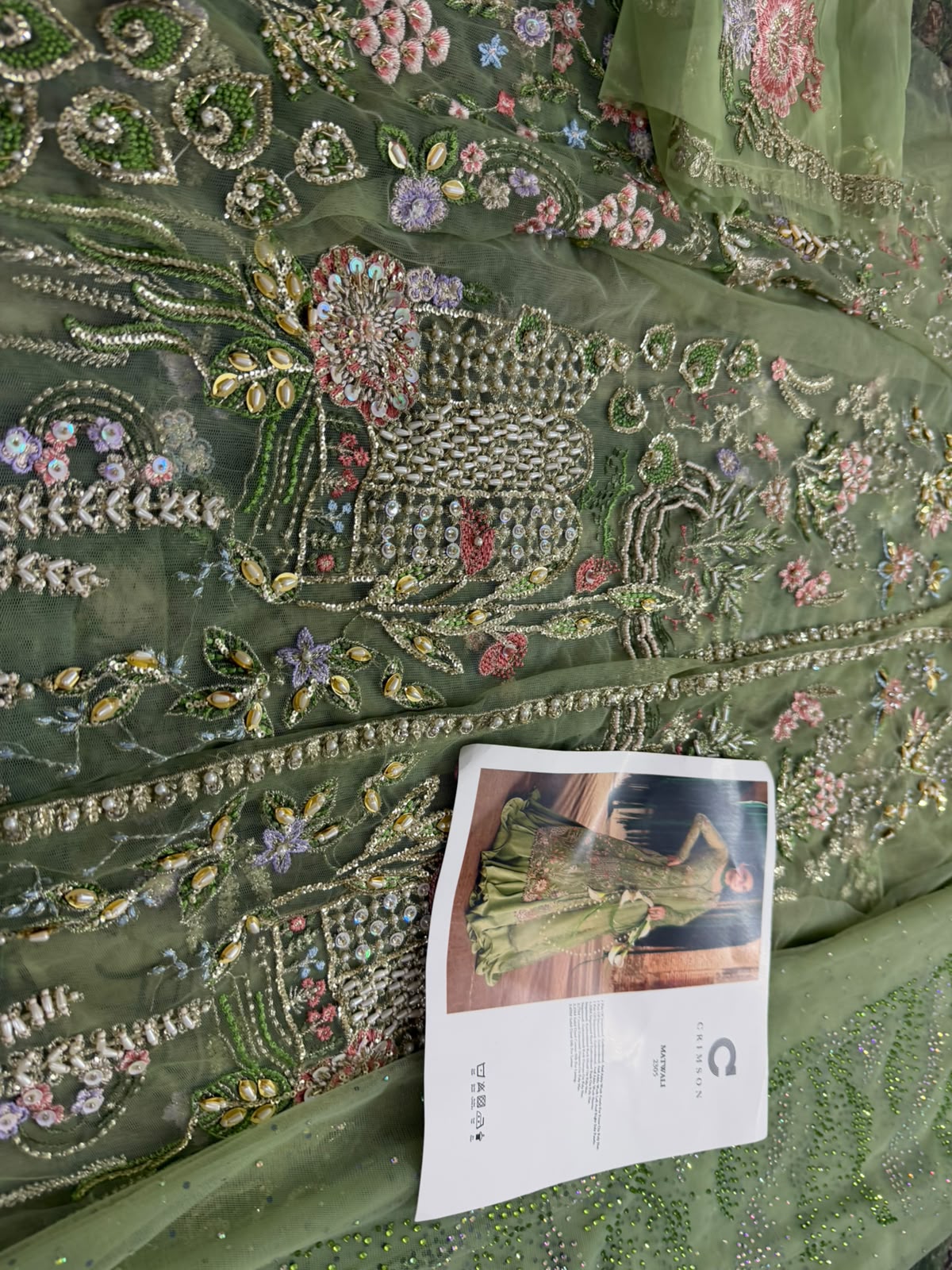 Crimson Mint Green Net Embroidered Lehenga | Designer Suit