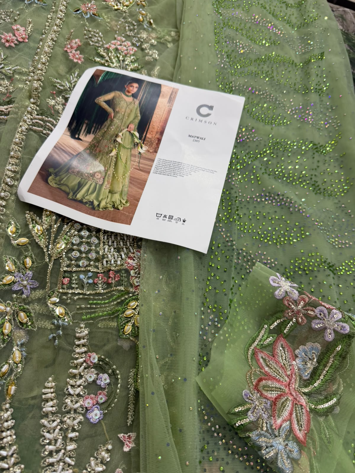 Crimson Mint Green Net Embroidered Lehenga | Designer Suit