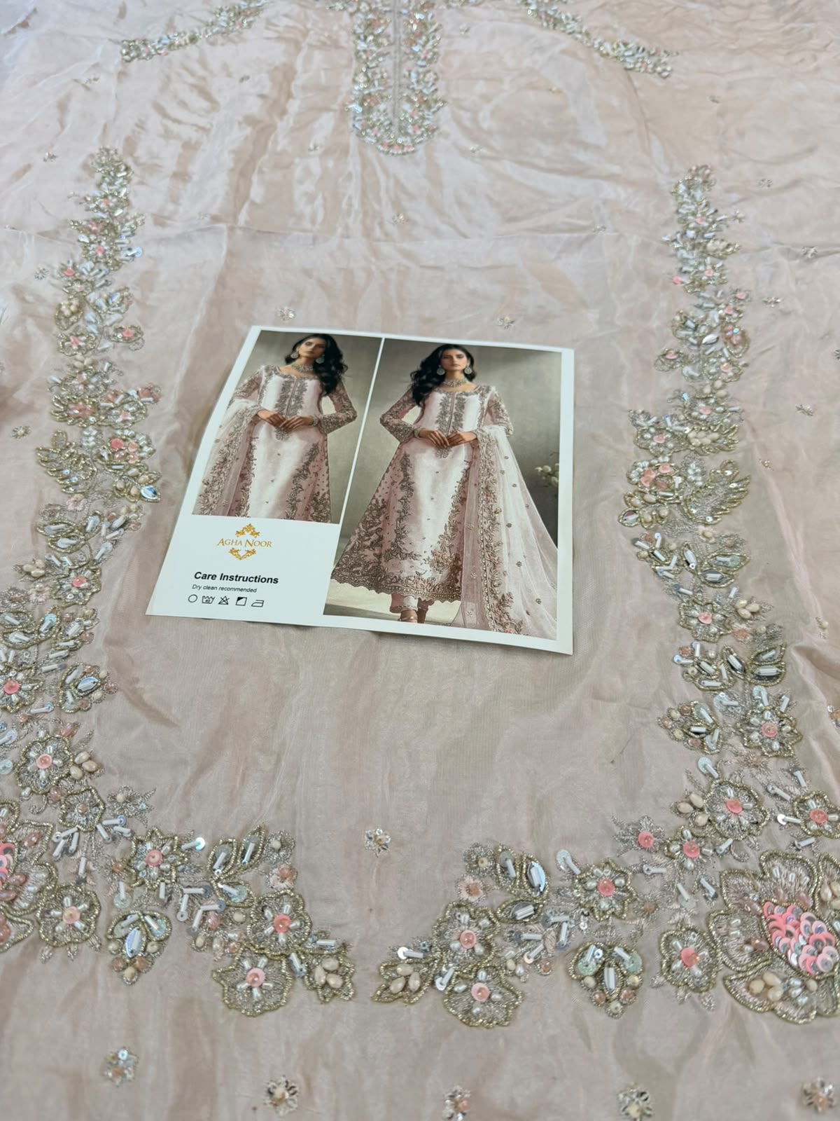Agha Noor Blush Pink Silk Wedding Suit | Luxury Festive 3-Piece