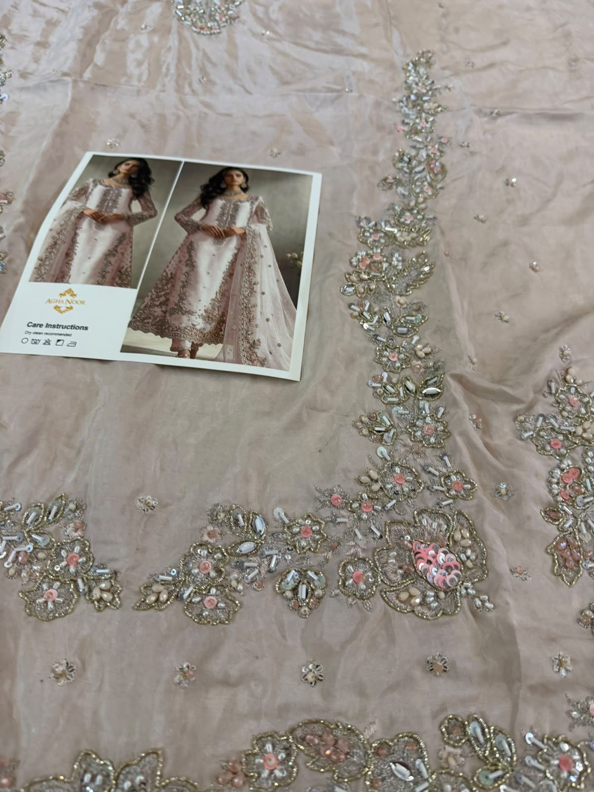 Agha Noor Blush Pink Silk Wedding Suit | Luxury Festive 3-Piece