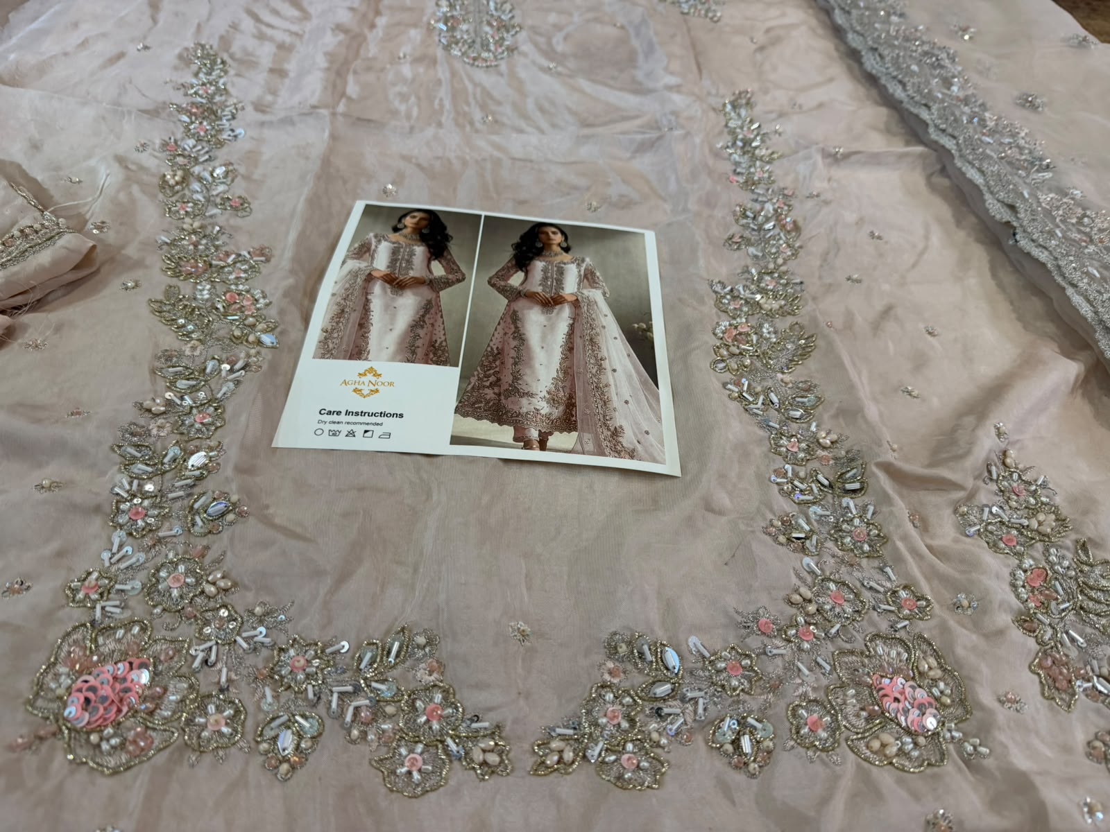 Agha Noor Blush Pink Silk Wedding Suit | Luxury Festive 3-Piece