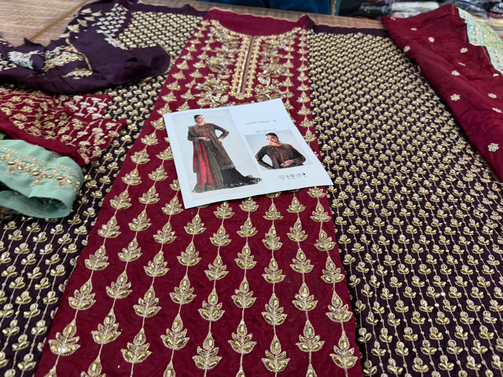 Maria B Fuchsia Pink & Plum Velvet Embroidered Luxury Wedding Sharara Suit