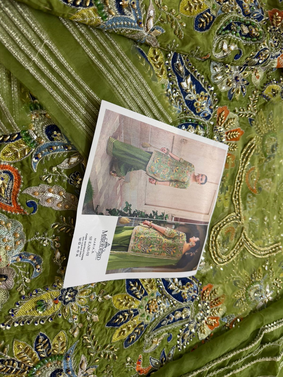 Maria B Green Raw Silk Embroidered Luxury Wedding Farshi Shalwar Suit