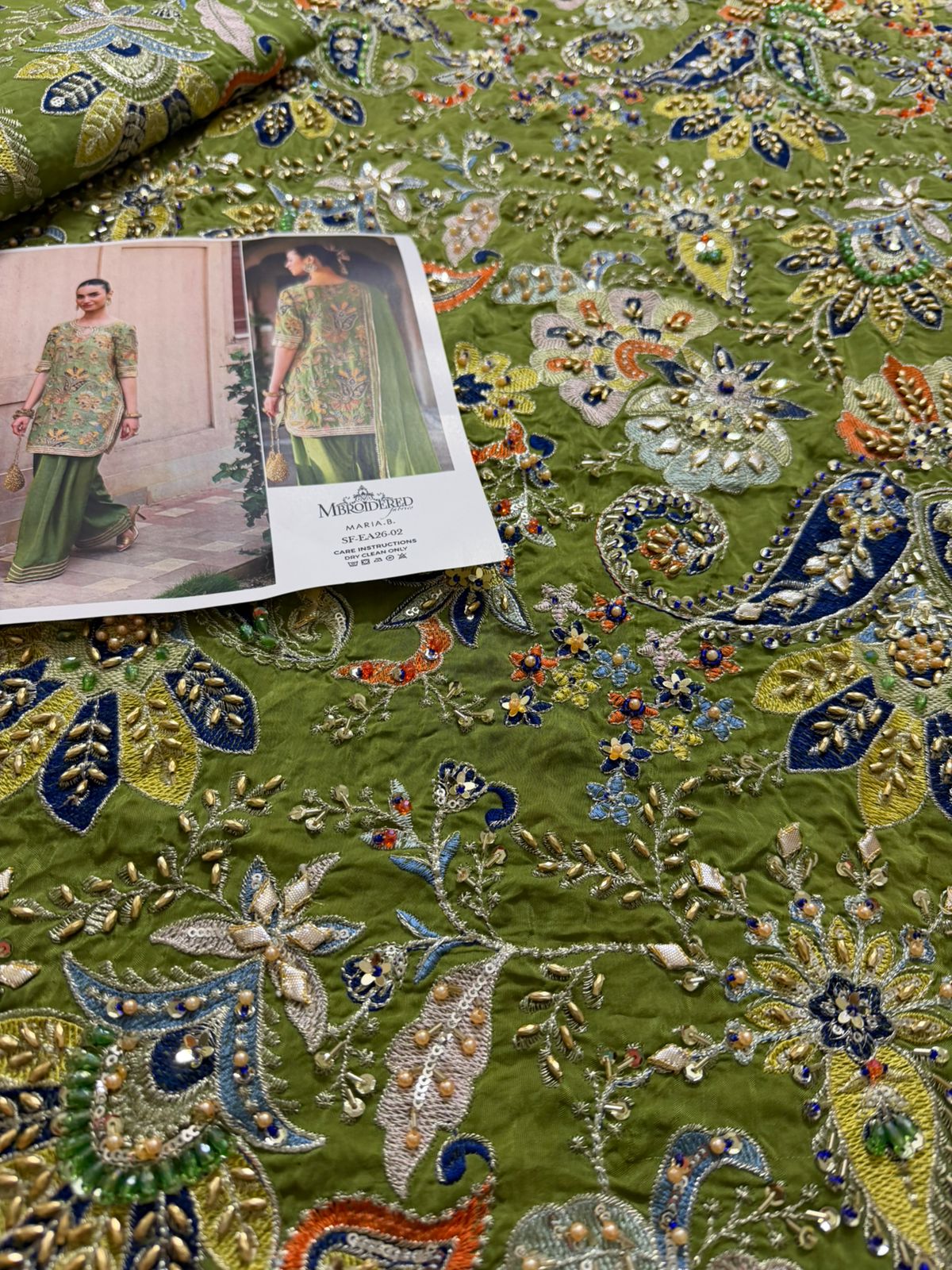 Maria B Green Raw Silk Embroidered Luxury Wedding Farshi Shalwar Suit