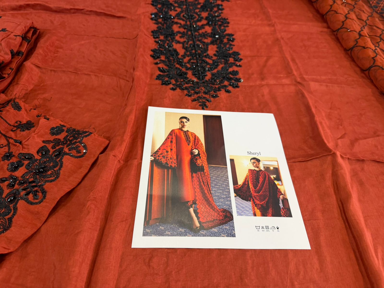 Hussain Rehar Rust Raw Silk Luxury Embroidered Festive Suit