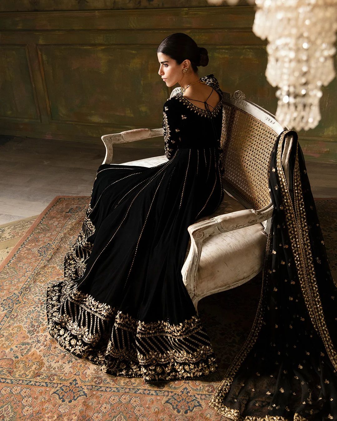 Faiza Saqlain Venera Black Velvet Embroidered Luxury Pishwas Suit