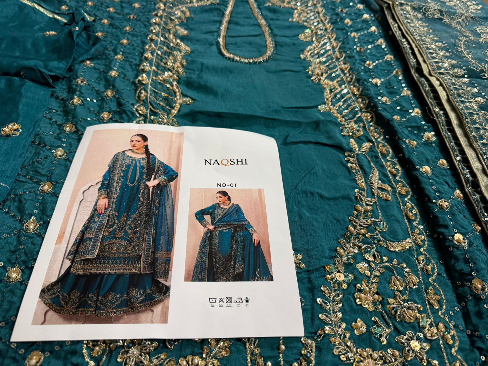 Naqshi Zinc Green Raw Silk Embroidered Luxury Wedding Sharara Suit