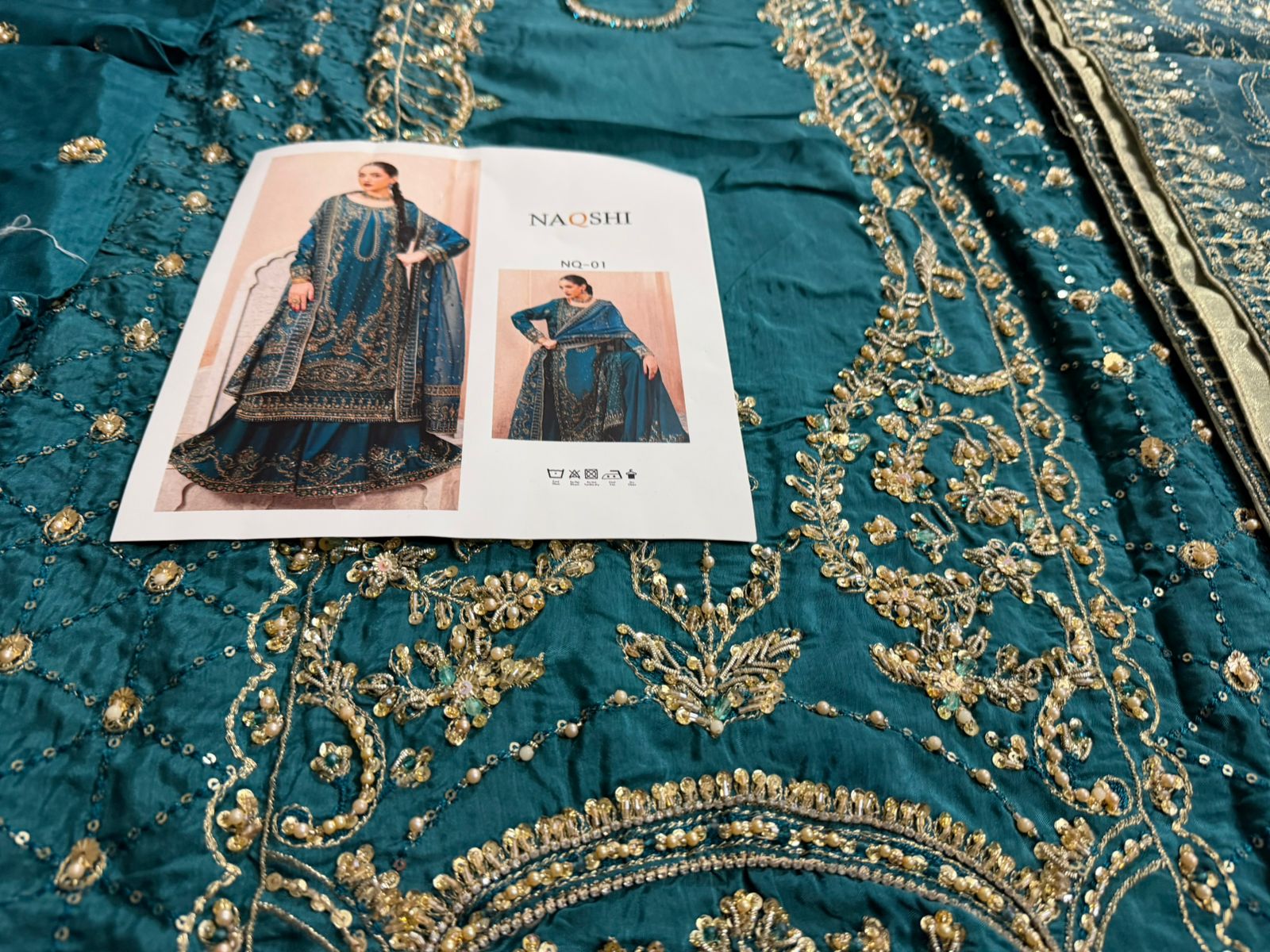 Naqshi Zinc Green Raw Silk Embroidered Luxury Wedding Sharara Suit