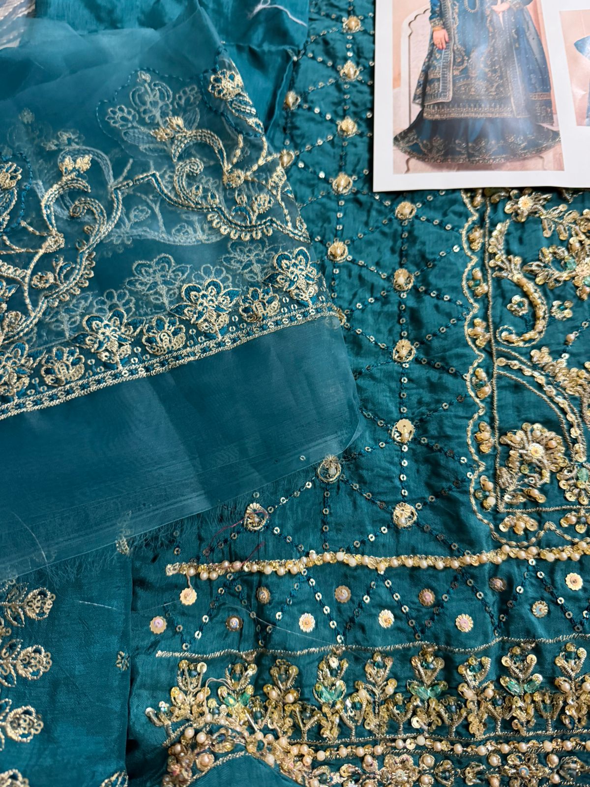 Naqshi Zinc Green Raw Silk Embroidered Luxury Wedding Sharara Suit