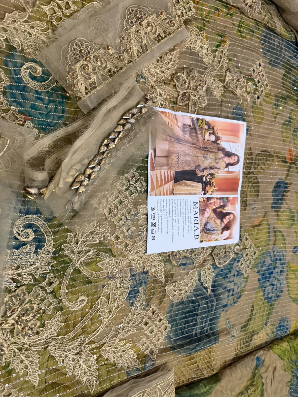 Maria B Coffee Printed Chiffon Luxury Formal Suit