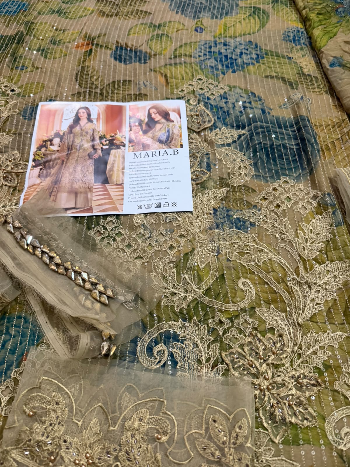Maria B Coffee Printed Chiffon Luxury Formal Suit