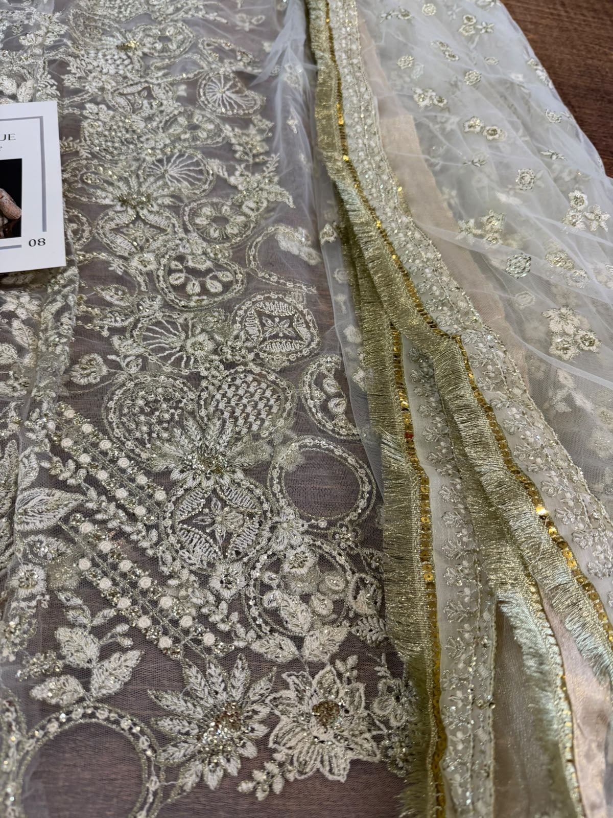 Baroque Off-White Embroidered Net Luxury Wedding Suit