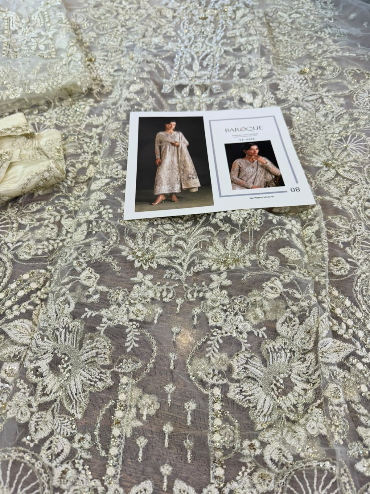 Baroque Off-White Embroidered Net Luxury Wedding Suit