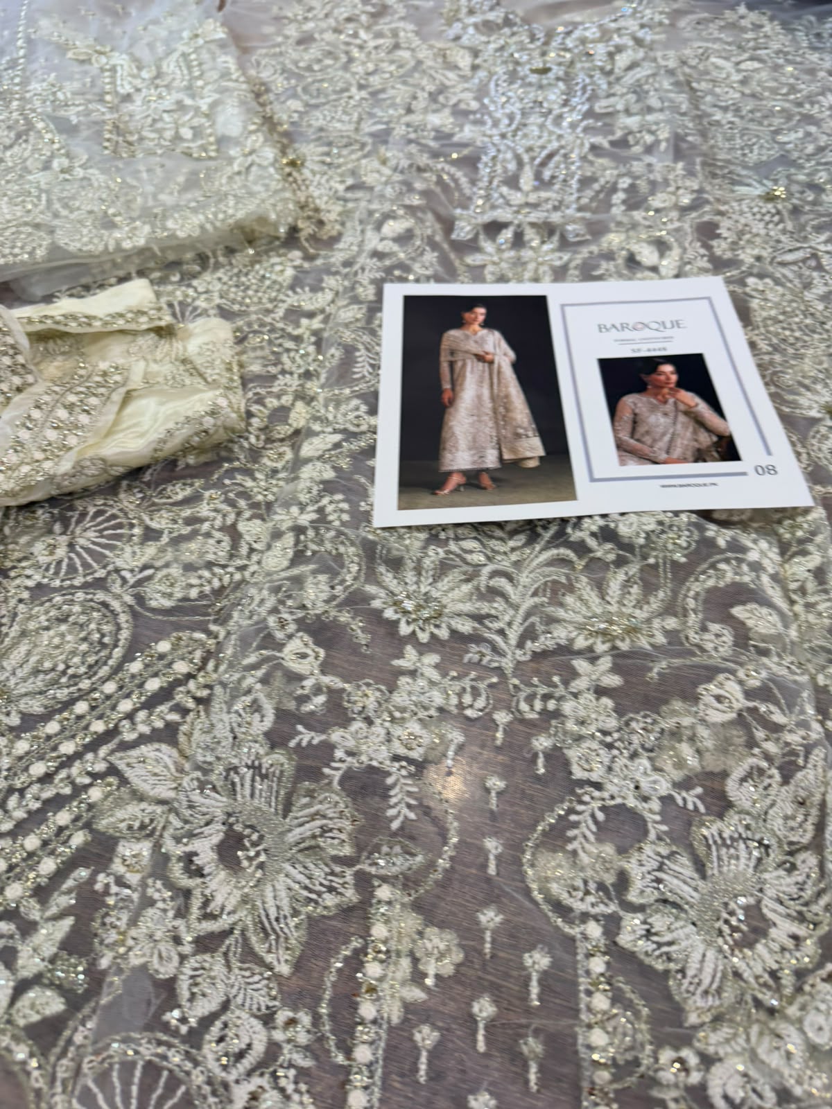 Baroque Off-White Embroidered Net Luxury Wedding Suit