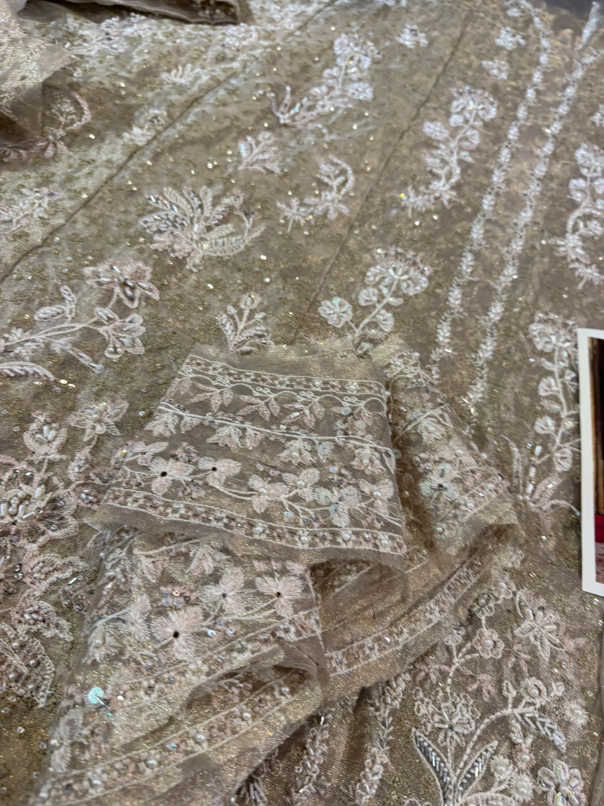 Suffuse Ivory Gold Hand-Embellished Tissue Silk Formal Suit
