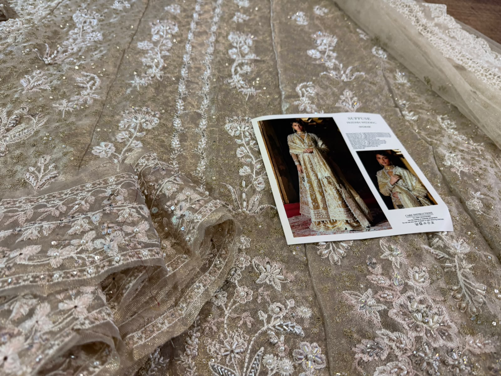 Suffuse Ivory Gold Hand-Embellished Tissue Silk Formal Suit