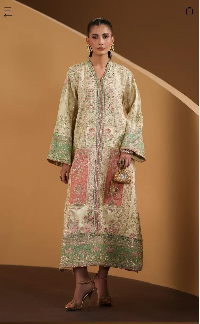 Ethnic Antique White Pastel Embroidered Luxury Kaftan Set