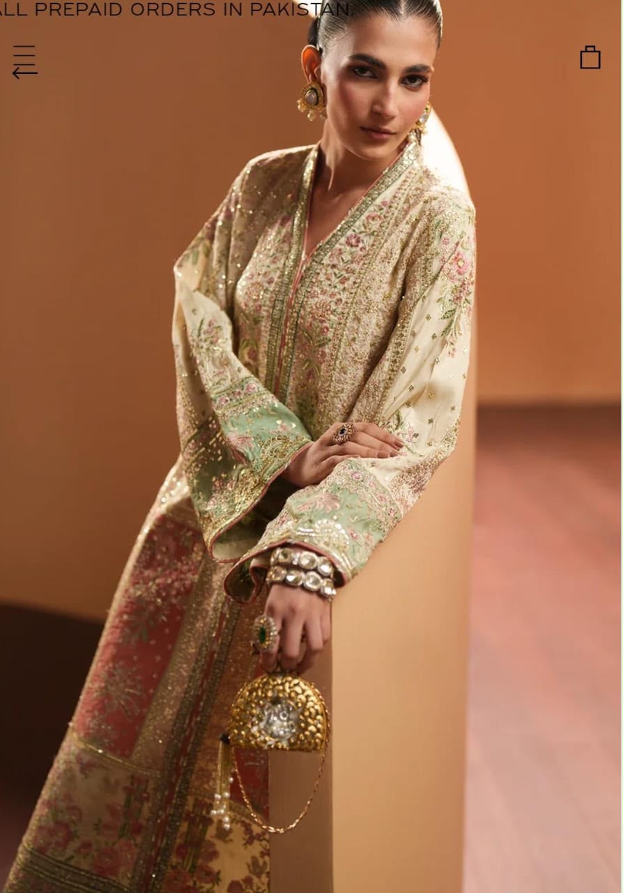 Ethnic Antique White Pastel Embroidered Luxury Kaftan Set