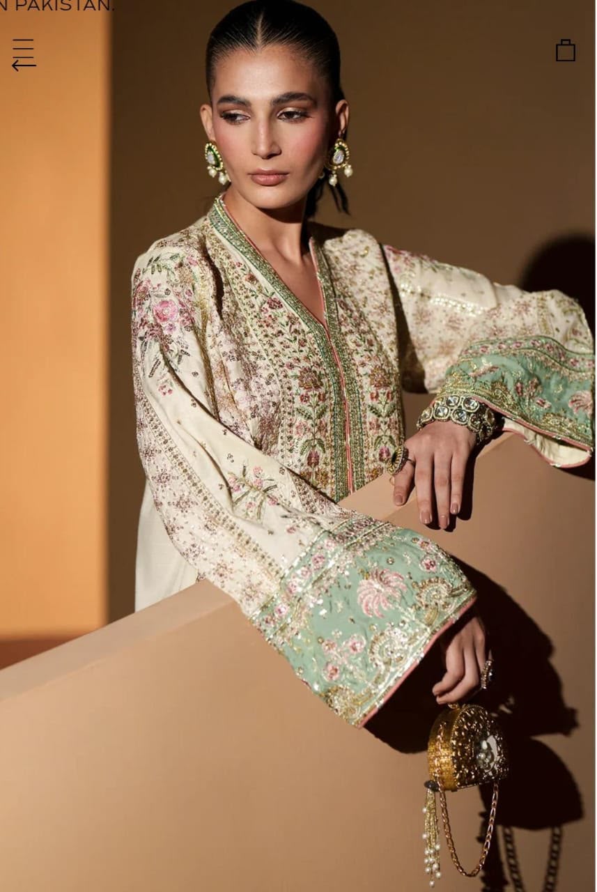 Ethnic Antique White Pastel Embroidered Luxury Kaftan Set