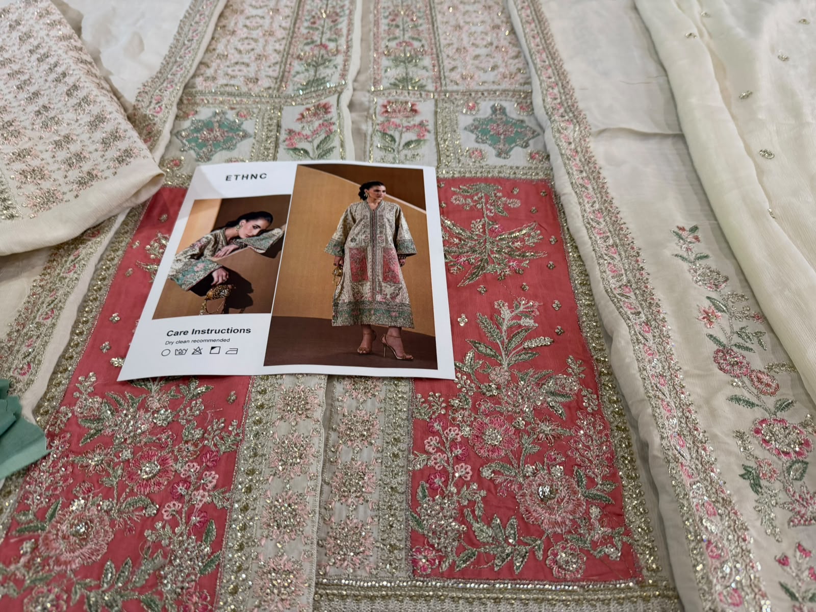 Ethnic Antique White Pastel Embroidered Luxury Kaftan Set