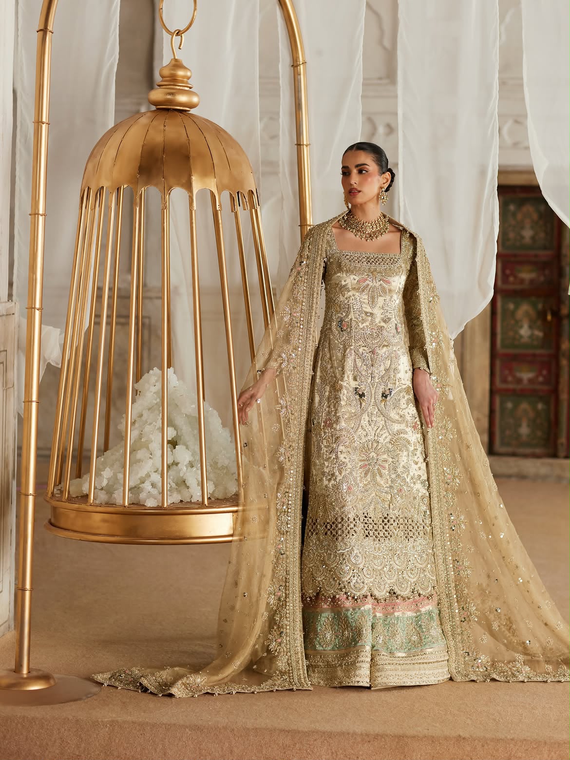 Soraya Khusht Champagne Gold Luxury Bridal Sharara Suit
