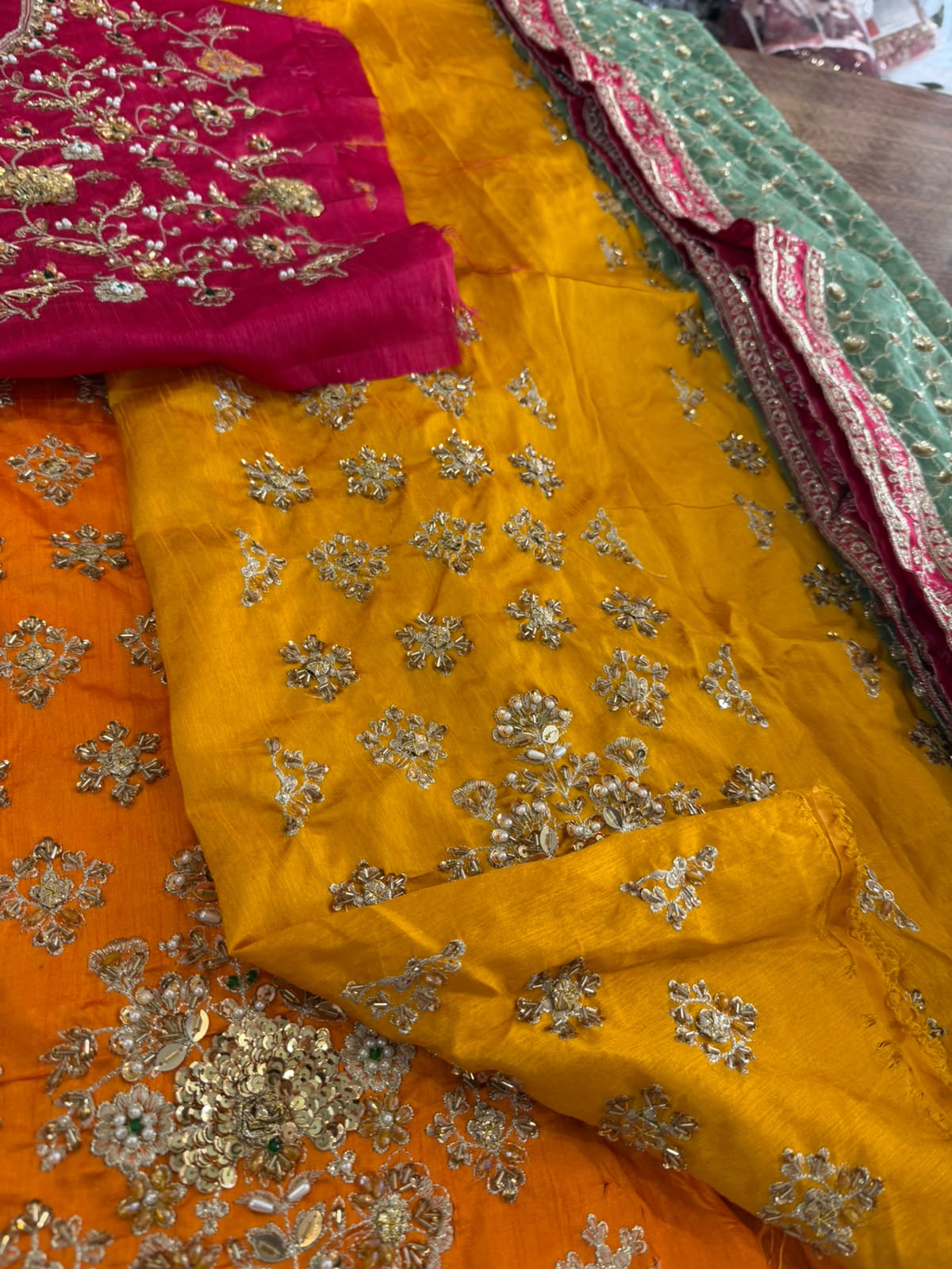 Maria B Mustard Raw Silk Bridal Lehenga Choli