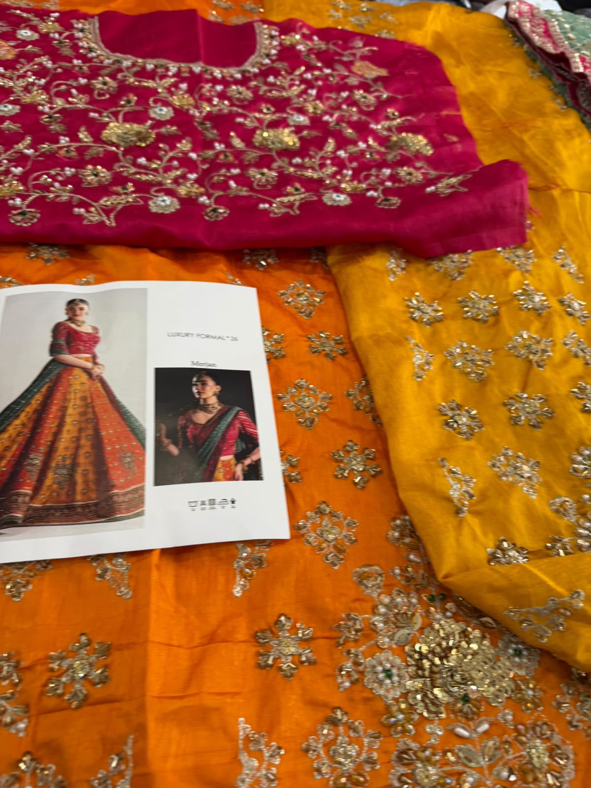 Maria B Mustard Raw Silk Bridal Lehenga Choli