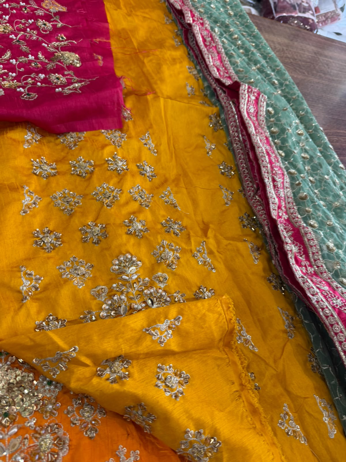Maria B Mustard Raw Silk Bridal Lehenga Choli