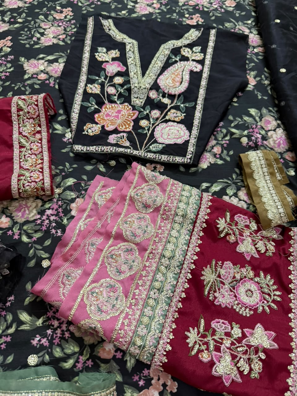 Ethnic Jet Black Embroidered Raw Silk Wedding 3-Piece Set