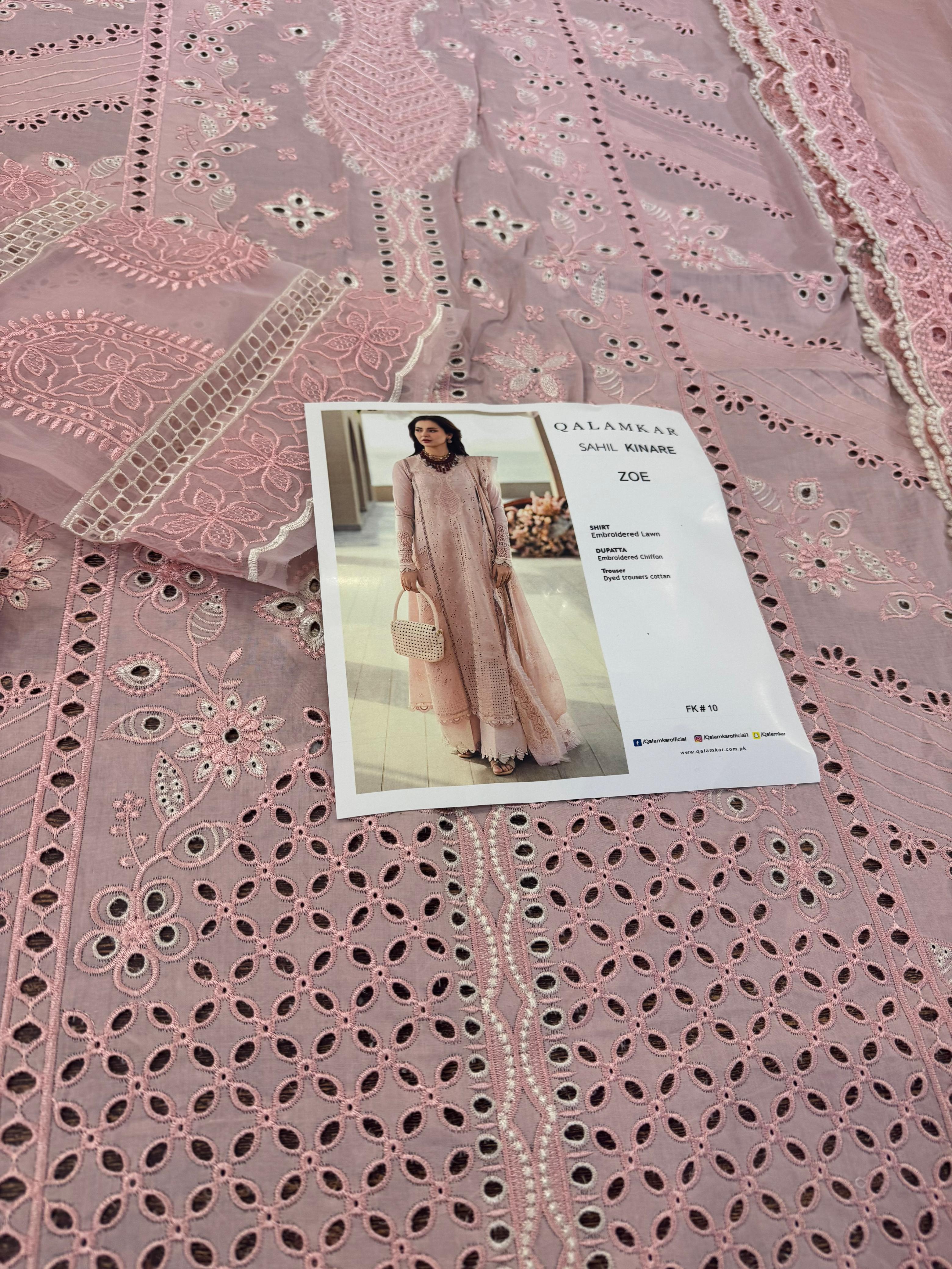 qalamkar pink dress Qalamkar LM-13 Tara: Pink Linen Pakistani Suit for Fall/Winter