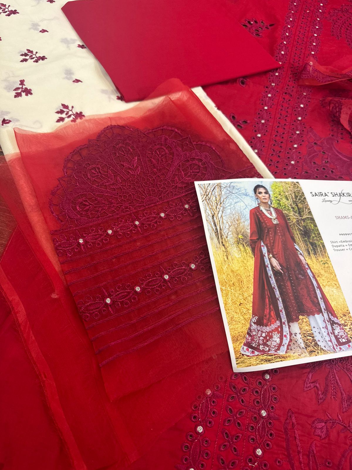 Saira Shakira Luxury Lawn – Crimson Bloom | Summer ’25 Elegance & Embroidered Grace