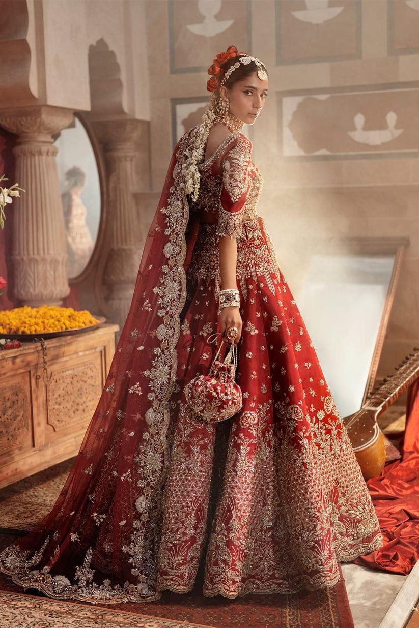 Nayra Red Bridal Chiffon Ensemble – Hand Embellished Lehenga, Blouse & Dupatta