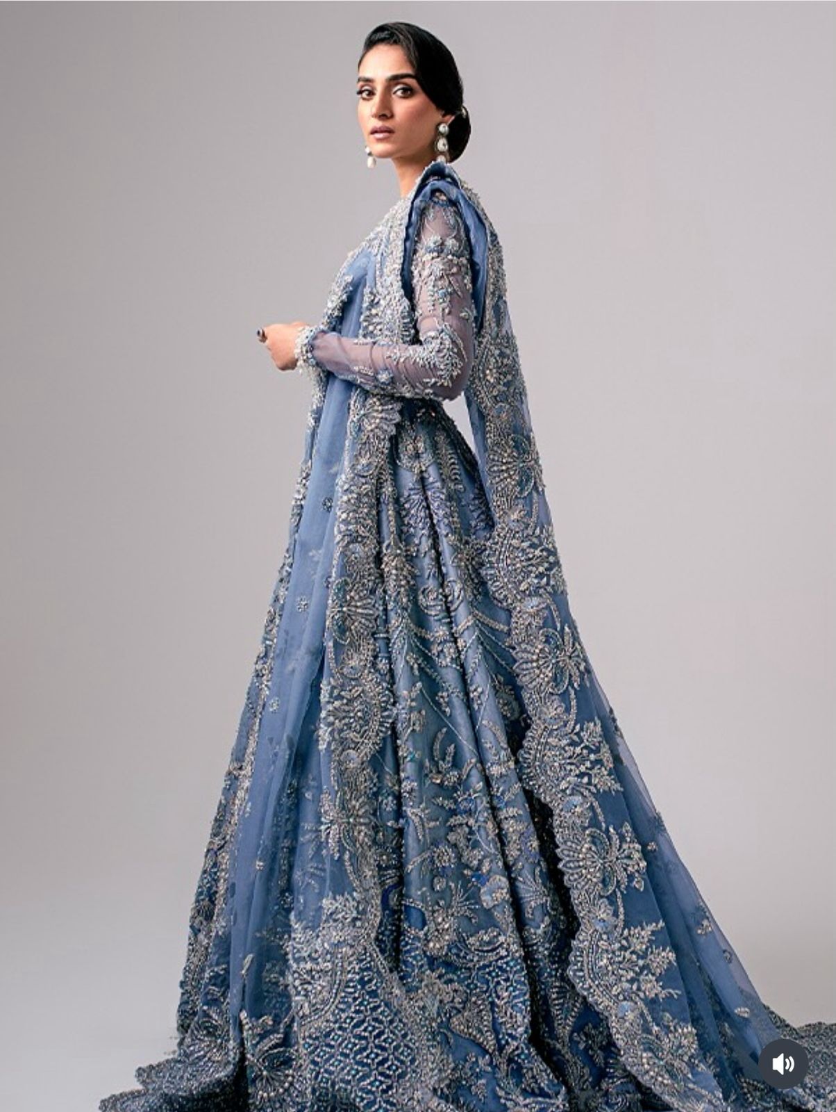 Nayra Grey Blue Bridal Wedding Collection – Chiffon Choli, Lehenga & Dupatta
