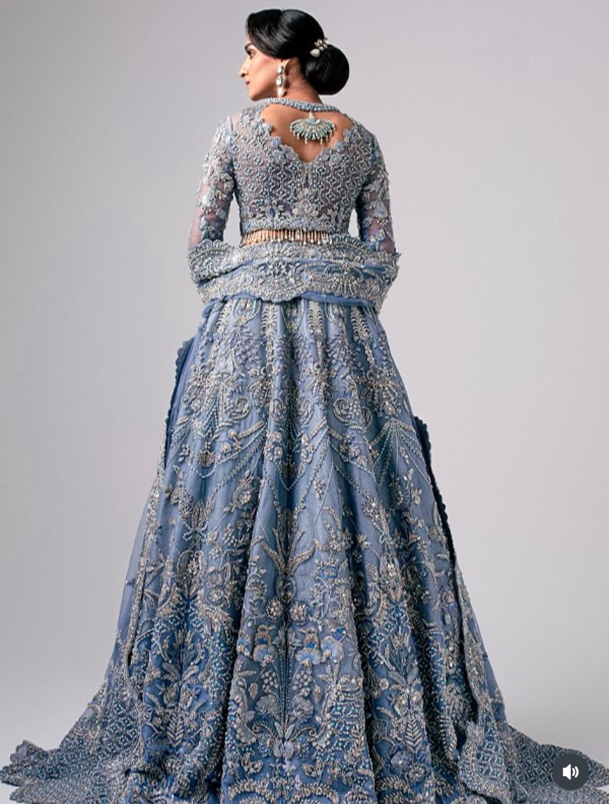 Nayra Grey Blue Bridal Wedding Collection – Chiffon Choli, Lehenga & Dupatta