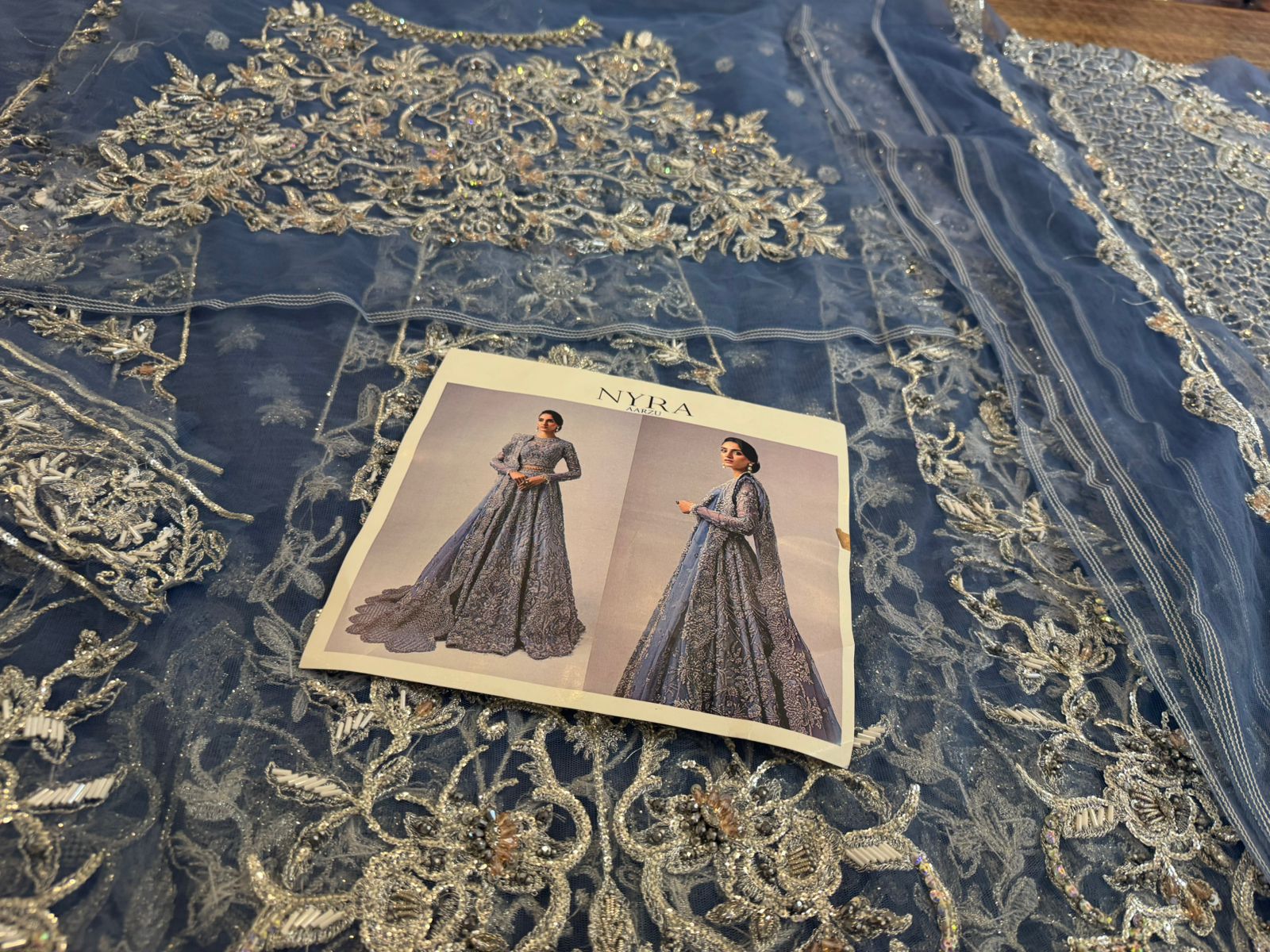Nayra Grey Blue Bridal Wedding Collection – Chiffon Choli, Lehenga & Dupatta