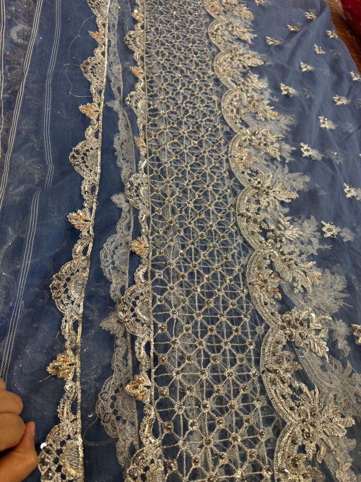 Nayra Grey Blue Bridal Wedding Collection – Chiffon Choli, Lehenga & Dupatta
